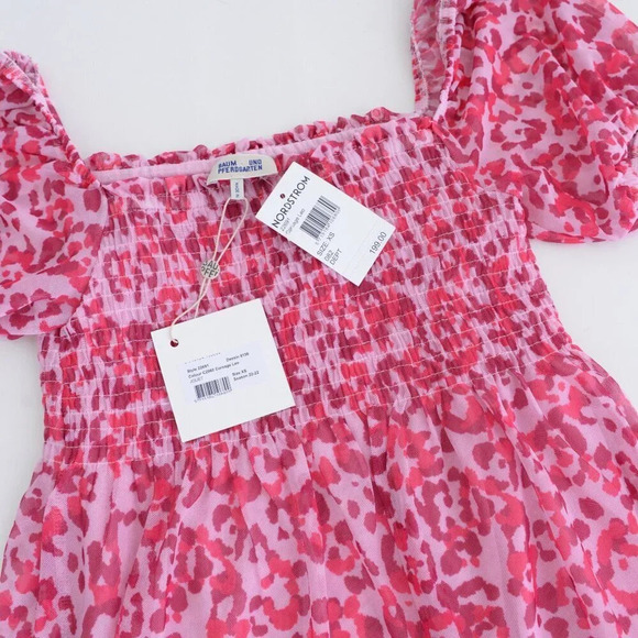 Baum Und Pferdgarten Joliet Pink Spotted Smocked Mini Short Sleeve Dress XS - Picture 7 of 10